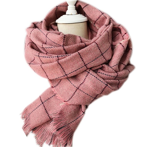 MeliMe Women Men Plaid Blanket Scarf Winter Wool Tartan Fringe Scarves Oversize Thick Wraps Shawl - Pink Plaid - CQ187NLYCO5