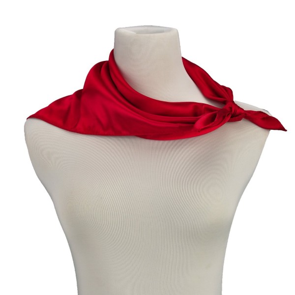 Women Neck Square Scarf Bank Clerk Airline Stewardess Satin Bandana Neckerchief - Deep Red - CL12I2MHHU5