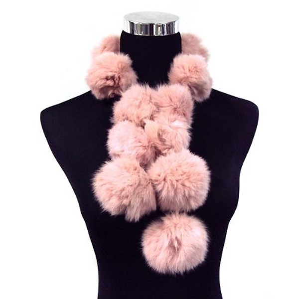 Dinner Party Angora Rabbit Fur Pom Balls Scarf Neck Wrap--LIGHT PINK - C111C6J6GQ7