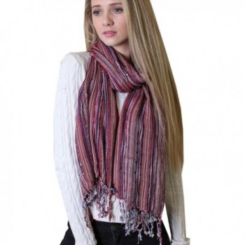 Women's Shimmer Sparkle Scarf- Festival Multicolor Shawl with Tassels (2 Colors) - Red - C711HZFQTFP