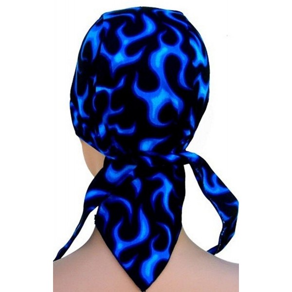 Skull Cap Biker Caps Headwraps Doo Rags - Blue Liquid Flames on Black - CH12ELHN41B