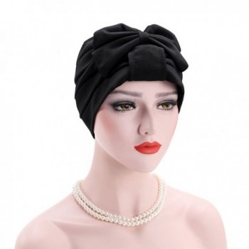Bowknot Muslim Hijab Cap Stretch Chemo Turban Hat Women Solid Color Head Scarf - Black - CZ187WRZHQ4