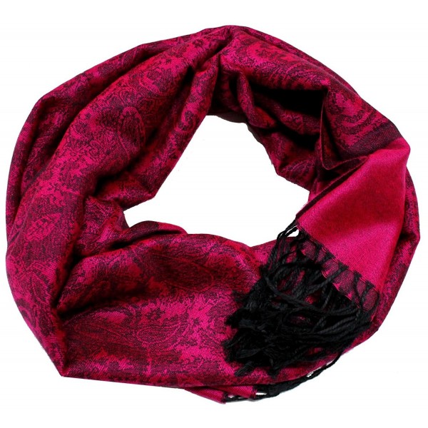 PaisleyMen W omen Fashion All Season Pashmina Silk Soft Warm Large Scarf Wrap Shawl - Fuschia Black - CE128FURKYH