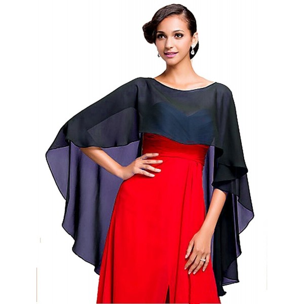 Wedding Capes Womens Soft Chiffon Shrug Bridal Long Shawl and Wraps - Navy - CS186A75GOA Wedding Capes Womens Soft Chiffon Shrug Bridal Long Shawl and Wraps - Navy - CS186A75GOA