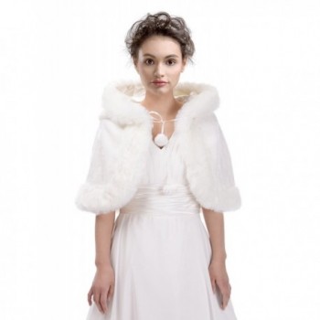 Remedios Ivory Faux Fur Birdal Wedding Hooded Cape Evening Party Wrap Poncho w Hat - CO129H8AKV5