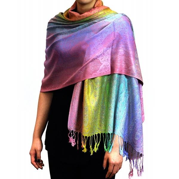 NYFASHION101 Elegant Colorful Paisley Soft Pashmina Scarf Shawl Wrap NBH1401Y - Light Rainbow 05 - CN11NJ4YW7D