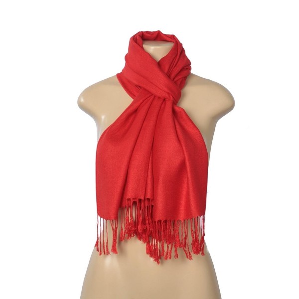 Elegant Pashmina Silk Blend Soft Wrap Scarf Shawl for Women - 30+ Solid Colors - Red - CB12DJX9RTL