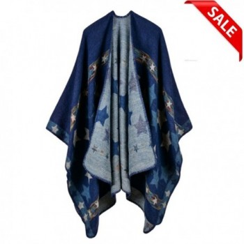 Jelinda Women Blanket Shawl Wrap Open Poncho Cape Winter Large Warm Diamond Star Scarf - B-navy - CM186KE39TN