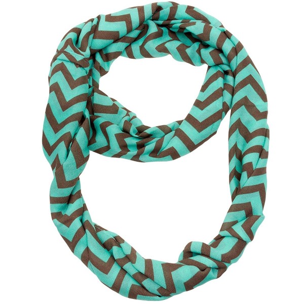 Silverhooks Womens Soft Infinity Loop Sheer Chevron Scarf - Thin Pattern - Turquoise/Brown - CQ186KATK7Y