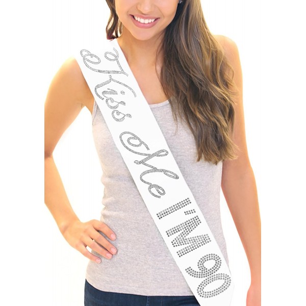 Kiss Me I'm 90! Women's 90th Birthday Rhinestone Sash by RhinestoneSash.com - White - CA11FZIMPMZ