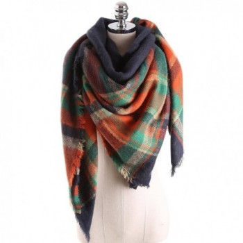 Surblue Women's Oversized Large Tartan Plaid Blanket Scarf Wrap Shawl with Hair Tie- Color Blocking - Orange - C212NSJJW18