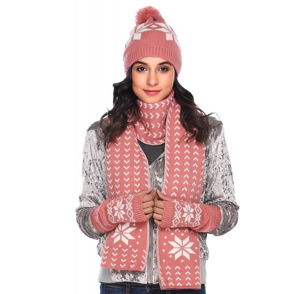 Zeagoo Women Warm Knitted Shawl Wrap Neck Stole Long Scarf Hat Gloves Set - Pink - CW186LHD5QA