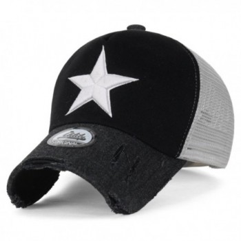 ililily Star Embroidery Tri-Tone Trucker Hat Adjustable Cotton Baseball Cap - Black - CA12N3562IT