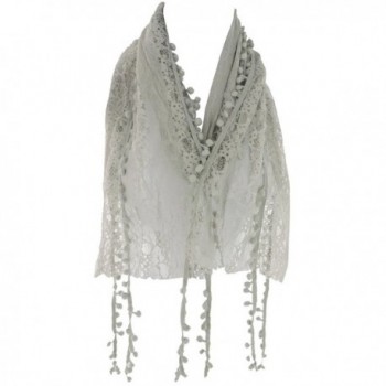 Silver Fever Elegant Skinny Lace Scarf with Pompoms - Gray - CX12F6S0F1B