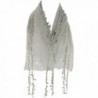 Silver Fever Elegant Skinny Lace Scarf with Pompoms - Gray - CX12F6S0F1B