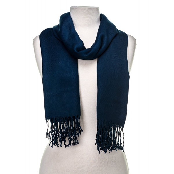 Gift Packaged Noble Mount Solid Plain Pashmina Scarf with a Complimentary Gift - Navy - CY113S4PT8Z