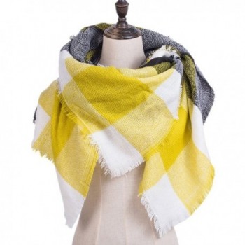 Fanii Quare Women's Plaid Blanket Stole Pashmina Cozy Tartan Scarf - Yellow - CE188SRERSC