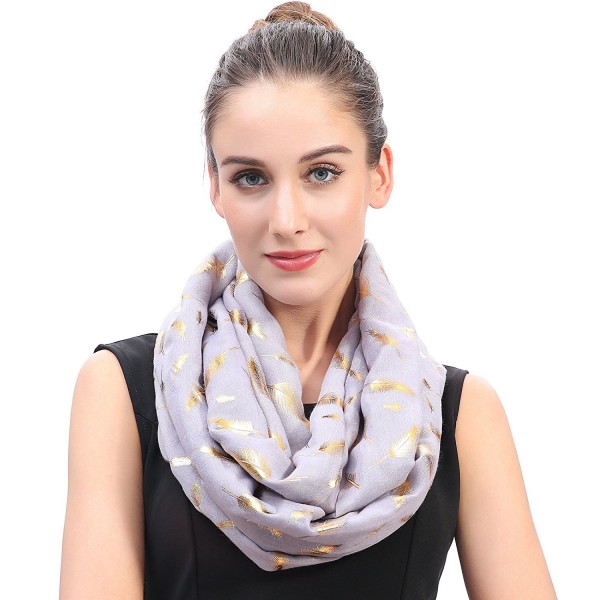 Lina & Lily Metallic Gold Feather Women's Infinity Loop Scarf - Light Gray - CI18543WH0I