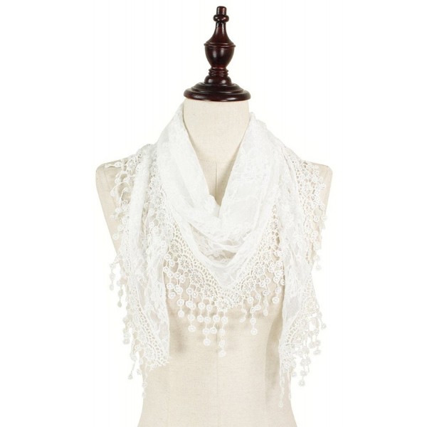 StylesILove Soft Lace Triangle Women's Scarf with tassels - White - CJ12NZF0B07