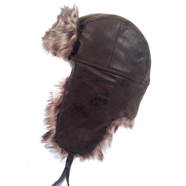 Schonfeld Men's Aviator Bomber Style Faux Fur Lined Leather Style Hat - CF11QS3X0XT