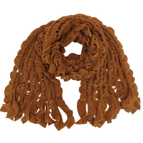 Womens Scalloped Knit Winter Scarf - Light Brown - C1110FSE91Z