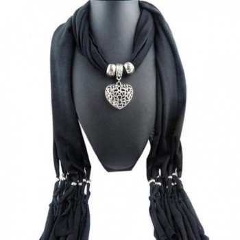 Vovotrade Women Winter Heart Gemstone Necklace Scarf Lady Tassel Warm Scarves - Black - CA12N6MLL9L