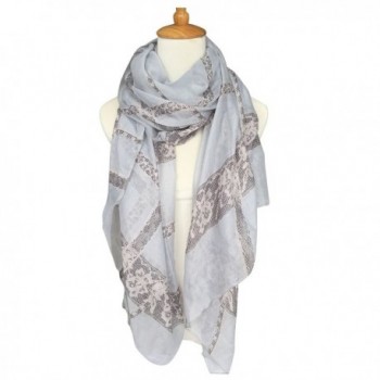 GERINLY Lightweight Shawl Wrap: Pretty Lace Stripes Print Scarves - Light Grey - CW12N1R6A58