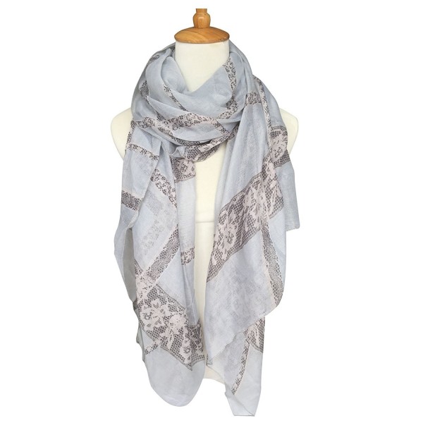 GERINLY Lightweight Shawl Wrap: Pretty Lace Stripes Print Scarves - Light Grey - CW12N1R6A58