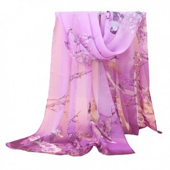 HUAYI Women's Style of Chinese Painting Shawl Chiffon Long Scarf - Purple - CN187KHKYGG