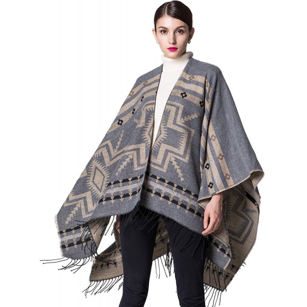 LOHASCASA Women's Printed Knitted Cashmere Cardigan Shawl Wrap - Grey Series 1 - CV184USNW53