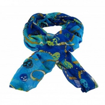 Lightweight Gauze Skull and Chain Print Fashion Scarf - Blue - C211B4LZDT9