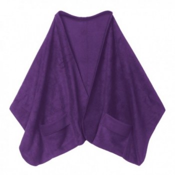 Unisex Adult Warm Polyester Fleece Shawl Blanket Cover with Pockets - 20" x 58" - Purple - CM185KLYRT2