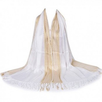 Women Muslim Islamic Tassel Glitter Long Hijab Scarf Shawl Wrap Pashmina Stole - White - CQ12OCPF1FZ