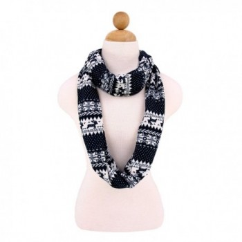 Premium Snowflake & Reindeer Fair Isle Design Infinity Loop Scarf -Diff Colors - Navy - C311I6NQJB9