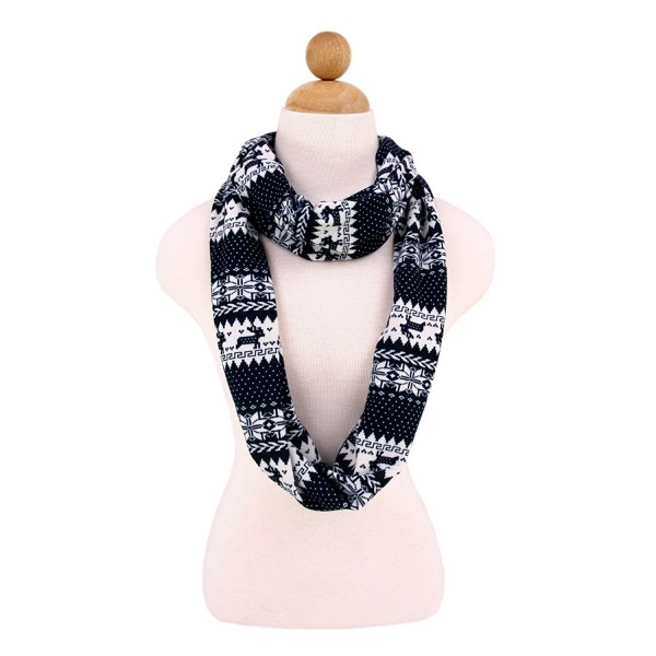 Premium Snowflake & Reindeer Fair Isle Design Infinity Loop Scarf -Diff Colors - Navy - C311I6NQJB9