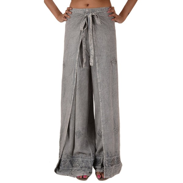 Skirts N Scarves Womens Embroidered Rayon Wrap / Palazzo Pant (Grey) - Grey - C111MNB79IR