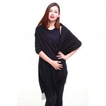 REEMONDE Large Extra Soft Cashmere Blend Women Pashmina Shawl Wrap Stole Scarf - Black - CE12M8JOHPV