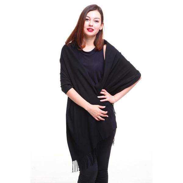 REEMONDE Large Extra Soft Cashmere Blend Women Pashmina Shawl Wrap Stole Scarf - Black - CE12M8JOHPV