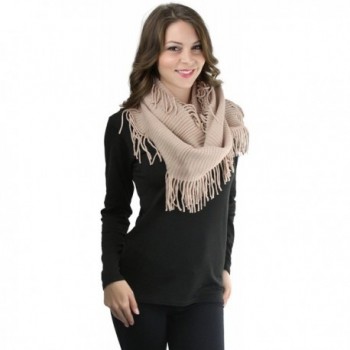 ToBeInStyle Women's Ribbed Fringe Infinity Scarf - Peach - CQ12NUJRM3Q