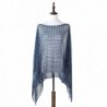 Bazzaara Spring/Summer Poncho Netting with Fringe Shawl - H Navy Blue - CC17YCTIYZX