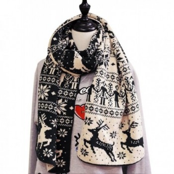 Christmas Elk Snowflake Pattern Shawl Tippet Winter Warm Cotton Thicken Scarf - Black - CP186W98W46