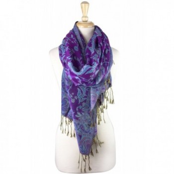 Paskmlna Reversible Paisley Pashmina Shawl Wrap Elegant Colors - 26violet - CE11V0SCRA3