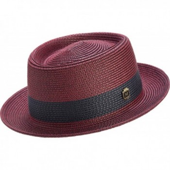 Montique Men's Two Tone Braided Pork Pie Hat H-46 - Navy/Burgundy - CP182LXTSO5