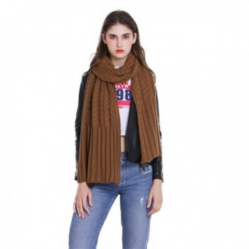 Winter Fashion Thick Knitted Scarf -RiscaWin Thick Cable Knit Wrap Chunky Warm Long Scarf - Caramel - CK1850KYH7L