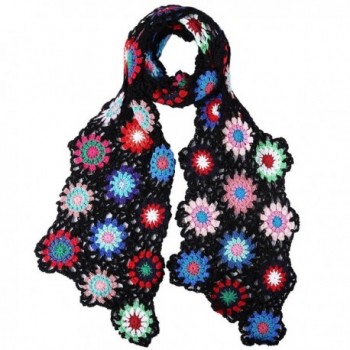 ZORJAR Winter Knitted Fashion Scarf for Women Handmade Crochet Colorful Flower - Black - CH12NZ00ASG