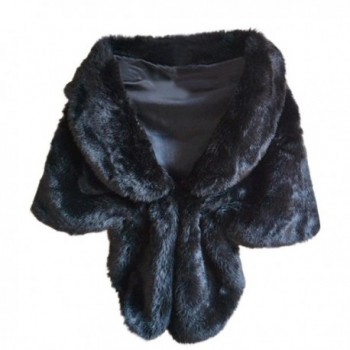 Mr.Macy Fashion Elegant Bridal Wedding Faux Fur Long Shawl Stole Wrap Shrug Scarf - Black - C7189XSW3WY