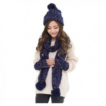Women's Winter Warm Knitted Hat/Scarf/Gloves Set Clold Weather 3pcs Warm Set - Blue - CJ128WWKLTT