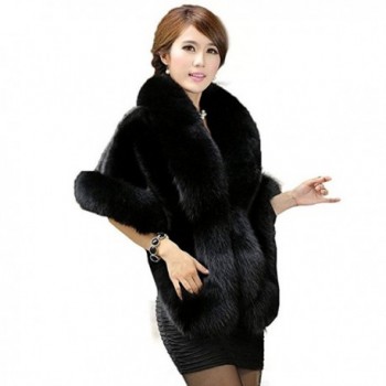 YBB Women's Faux Fur Shawl Stole Wrap Cape Scarf Perfect for Wedding-Party - Black - CS186903HX5