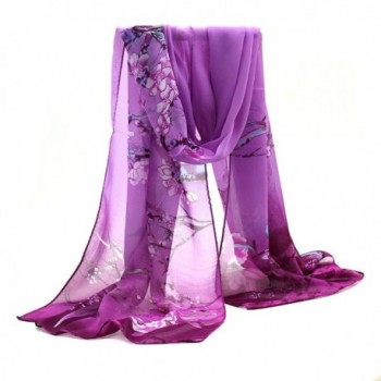 Gotoole Womens Chiffon Scrawl Long Flower Printed Stole Wrap Soft Scarf - Purple - C512K4FCAUT