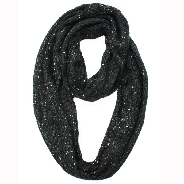 Sequin Specked Knit Infinity Winter Scarf - Black - CD110C3W80R